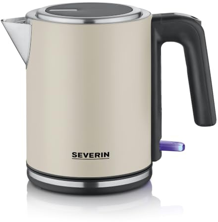 Severin elektrischer Wasserkocher, 1L, mit herausnehmbaren Kalkfilter, XXL-Öffnung, Leuchtanzeige, 360°-Basis, Schnelles Aufkochen, 2.400 W, Wasserstandsanzeige, Edelstahl, dusty beige, WK 9577