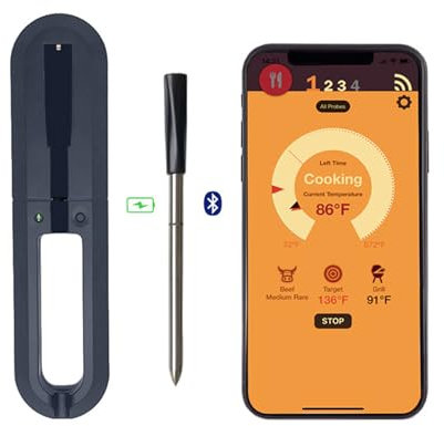 DISHENGZHEN Wireless Meat Thermometer, Bluetooth Thermometer with Smart APP and IP68 Waterproof, Remote Range, Smart Food Thermometer Probe for BBQ Grill, Oven, Smoker, Air Fryer