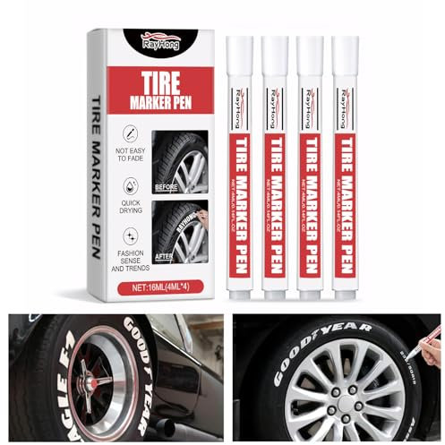 Celiodd Reifenstift Wasserfest - Weißer Lackstift für Auto, Motorrad und Autoreifen (4 Stück)
