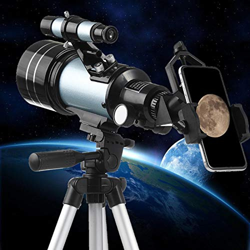 Monokulärt teleskop, vuxna barn teleskop för astronomi, 70 mm refraktorteleskop med stativ och finnarsikt, svagt ljus HD med smartphone-adapter och månfilter