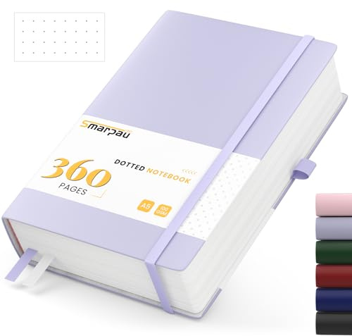 Smarpau Cuaderno A5 Punteado - Cuaderno Bullet Journal de Tapa Dura con 360 Páginas, Papel Grueso de 100gsm, Cuadrícula College para Escribir, para Mujeres y Hombres, para Escuela y Oficina, 14.5 x