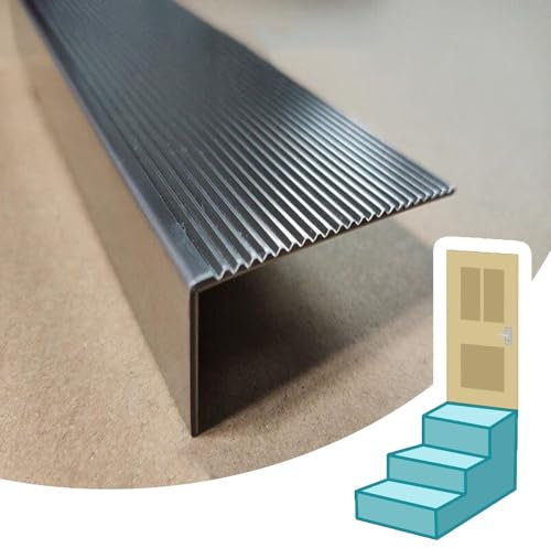 WXGMP 90 100 120 150cm Stufenkantenprofil Für Innen Außen Winkelprofil rutschfeste Edelstahl-Treppenkante Anti-Rutsch Treppenkantenprofil(60in-150cm)