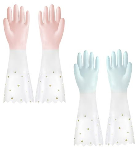 JYJLLM gloves large and medium, durable rubber washing up gloves for kitchen cleaning, cotton lined hand gloves for dishwashing and chores. (Pink+Blue)