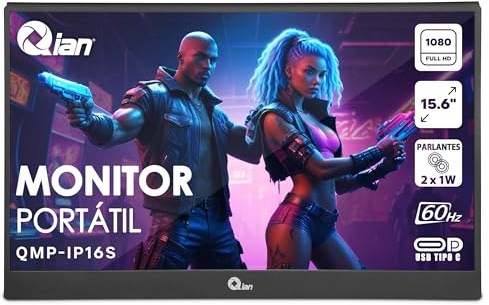 Qian Monitor Portátil IPS Full HD de 15,6 a 60Hz 1920 × 1080 con Soporte, Altavoces Duales, Segunda Pantalla Ultradelgada para Ordenador Portátil/PC/Mac/PS3/4/5/Xbox