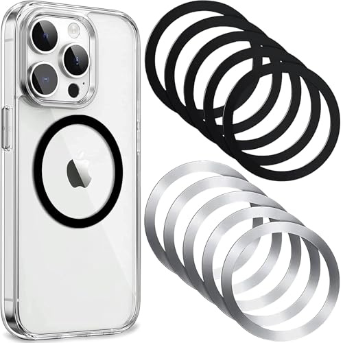 Anillo Magnéticos,10 Piezas Anillos de Metal Universales Metálicos Ring para Smartphones Anillo Adaptador Adhesivo Soportes Magnéticos para Teléfono Móvil,Imanes de Anillo (Plata,Negro) 55*45*0.4 mm