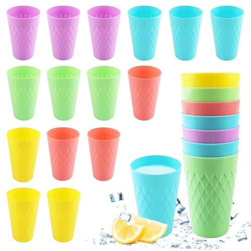 badaren Confezione da 24 Bicchieri Plastica Riutilizzabili, Bicchieri Plastica Dura 260 ml, 8 Colori - Perfetti per Feste, Cucina, Picnic, Campeggio, Viaggi (15 pezzi)