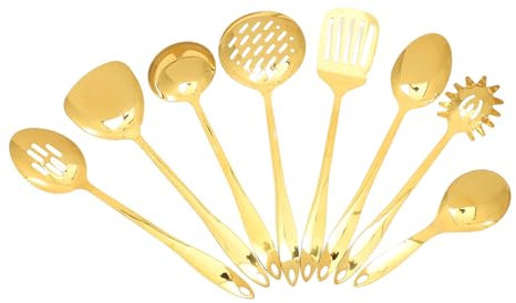 POPETPOP 1Juego Utensilios de Cocina Inoxidable con Espátula y Cucharas Accesorios de Cocina Dorados Prácticos y Duraderos para Uso Hogar