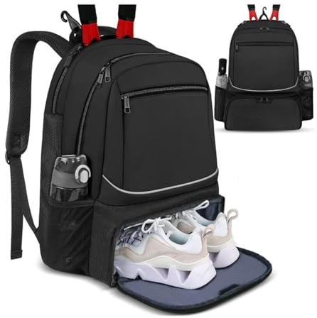 Sac à dos de tennis avec crochet de clôture – Sacs pour raquettes de badminton, compartiment séparé pour chaussures, poche latérale en maille pour balles, peut