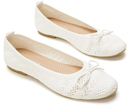 GLAMORA Bailarinas Mujer Manoletinas Punto Transpirable Lazo Frontal Zapatos Planos Flexibles Ligeros Cómodos Verano Primavera Calzado Tejido Perforado Suela Antideslizante Elegantes white-37