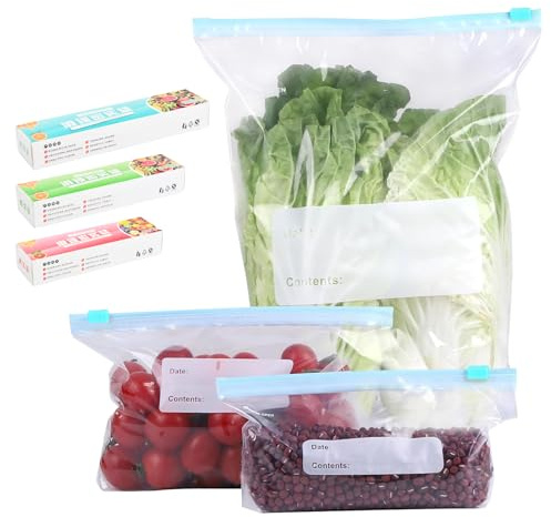 45 Pezzi Sacchetti Gelo per Alimenti, Sacchetti Freezer Richiudibili, Sacchetti Trasparenti Verticale, Tre Misure, per la Freschezza, il Congelamento e la Conservazione degli Alimenti