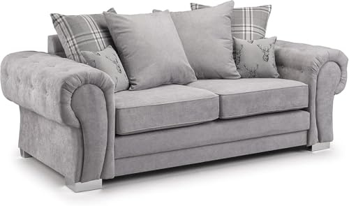 Verona Corner Sofa - Elegant 3+2 settee suite - Dual Arm Couches - Upholstered Scatter Back Sofa - Stylish Grey Fabric Settee Set for Living Room Furniture Lounge Gatherings (Grey, 3 Seater)