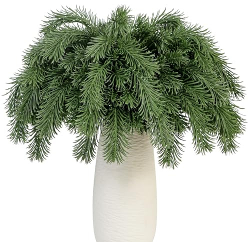 Donfulily 30Pcs Christmas Artificial Pine Branches 32cm Real Touch Faux Spruce﻿ Stems Evergreen Foliage Fake Greenery Sprigs for Vase DIY Crafts Wreath Garland Holiday Home Decor (30, Green)