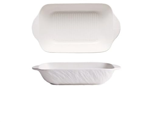 FZL02068LM Plats à Four Bol de Cuisson rectangulaire à Double Oreille, Assiette de Cuisson, Four, ustensiles à Micro-Ondes, poêle en céramique, Assiette de Riz cuit au Fromage Plat a Gratin(Blanc)