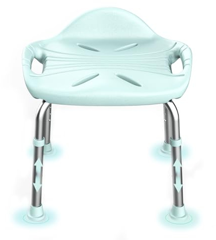 UOJYAIP Taburete de Baño para Personas Mayores, Taburete de Ducha de Aluminio Ligero, Altura Ajustable Silla de Ducha con Patas de Antideslizantes, Pequeño Respaldo y Asas Integradas, Carga de 150 kg