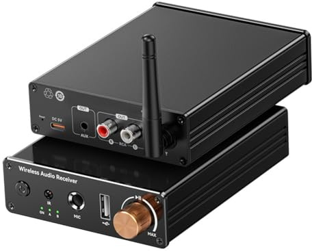 Oiqippnbv Ricevitore Trasmettitore Bluetooth 6.0 Multifunzionale, Ricevitore Stereo, Amplificatore di Potenza Bluetooth Aux/Usb/Mic da 6,5 Mm
