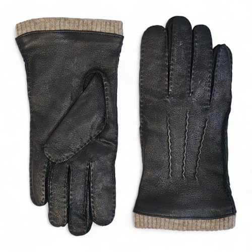 Infinity Leather Herren-Winterhandschuhe aus Italienischem Leder Warmes Wollfutter, Touchscreen Kompatibel, Wasserabweisende Handschuhe Zum Autofahren und Motorradfahren