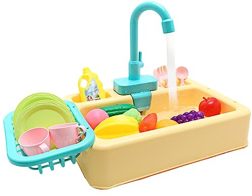 Xoktlde Évier de cuisine jouet lave-vaisselle jouant avec l'eau courante lave vaisselle cuisine jeu de rôle jouet d'évier pour tout-petits avec eau courante