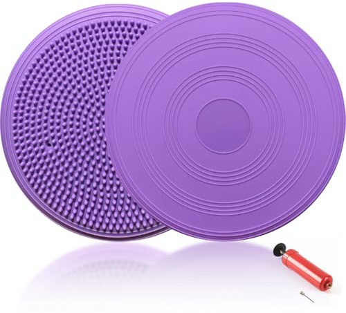 Wapasezyar Balanskudde med pump, diameter på 34 cm, bollsitskudde, sittdyna ortopedisk för upprätt kroppshållning, kontorskudde, yoga sportkudde (lila)