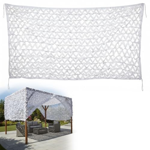 Genérico Malla de Camuflaje Blanca 1x1m 2x8m 2.5x5m 3x9m 4.5x16m 7x7m 10x11m Red de Camuflaje Sombra Exterior, Red Camuflaje Sombra Jardin, Toldos Solar Militar para Acampar Caza Decoración(3.5x6.5m)