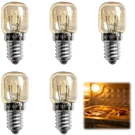 Mewneap 5x Kühlschranklampe 15W E14, Kühlschrank Glühbirne 2700K Warmweiß 230V Dimmbar Glühbirne für Backofen für Kühlschrank Backofen Dunstabzugshaube Nähmaschine Salzlampe, Gefriertruhe Ersatzlampe