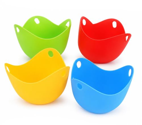 4 Silicone Egg Poacher Cups with Hanging Easy-Release Pods for Microwave | for mess-free breakfast in minutes, ideal for microwave, air fryer, and stovetop, lightweight with non-stick easy-release