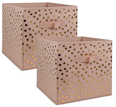 DII Aufbewahrungskiste aus Vlies-Polyester, gepunktet, Rosa und Gold, Größe S, 2 Stück