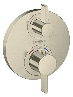 hansgrohe Ecostat S Modern Thermostatic Shower Valve Trim with Temperature Control in Brushed Nickel, 15757821