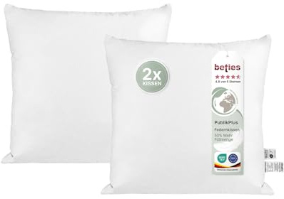 beties - PublikPlus - 2er-Set Feder Füllkissen 40x40 cm – 510 g Enten- & Gänsefedern – 50% Mehrfüllung – extra standfestes Innenkissen – waschbares Inlett – Sofakissen & Dekokissen