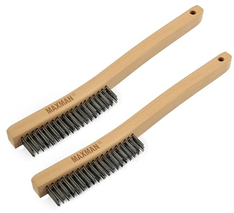 Wire Brush,Heavy Duty Carbon Steel Wire Scratch Brush for Cleaning Rust with 14 Long Curved Beechwood Handle,Large
