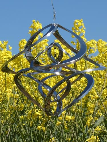 POMMERNTRAUM ®| Edelstahlwindspiel MIT 4 cm KRISTALL ROSTFREI Windspiel Edelstahl Winddancer Unruhe Double-Twister Twister Gartendekoration Garten Kunst - 40 cm XXL