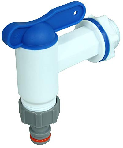 GASMIS Auslaufhahn für Regentonne, Kunststoff Ersatz-Hahn, Wasserhahn für Regenwassertonne, Regenfass, Wassertonnen - mit Dichtung, Kontermutter und Hahnanschluss, 3/4 26,44mm, Weiß, 1 Stück