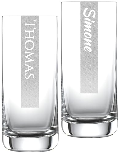 Longdrinkgläser 2er Set mit Gravur | 2 Stück Longdrinkglas 390ml Schott Glas mit Namen | LogoGlas | Spülmaschinenfest | Longdrinkgläser & Individuelle Lasergravur