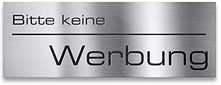 Metzler Briefkastenschild Bitte keine Werbung aus V2A Edelstahl - Türschild mit selbstklebender Rückseite & Lasergravur - Größe: 8,5 x 3 cm