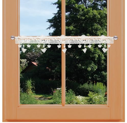 Feenhaus Spitzengardine Sommerlandschaft Vogtländische Spitze Schmetterling, Küken, Blüten | wunderschöne Scheibengardine Landhaus in Natur | Fensterdeko Ostern, Frühling, Sommer | HxB 14 x 112 cm