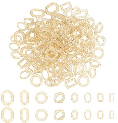 SUPERFINDINGS 117pcs 8 Styles Transparente Acryl Linking Rings Quick Link Connectors Beige Link Connectors Mit Glitzerpulver Für Schmuck DIY Handwerk Ketten Machen