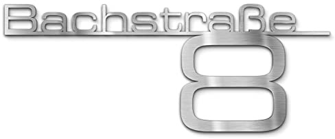 Metzler Hausnummer Edelstahl, individueller Schriftzug V2A Stahl, Hausnummernschild, Straßenschild, Wunschstraßenname und Hausnummer, 3D-Effekt, Rostfrei & Wetterfest, Made in Germany, Länge: 380 mm