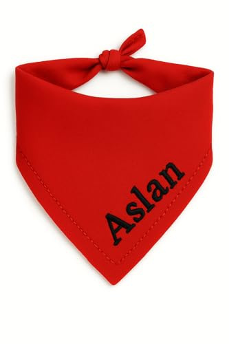Personalisiert Hunde Bandana, Verstellbare Hunde Dreiecks Halstuch Wunschname, Gestickt Name des Hundes, Baumwolle Kopftücher Hundehalstuch Dreieckstuch, Dog Bandana (L, rot)