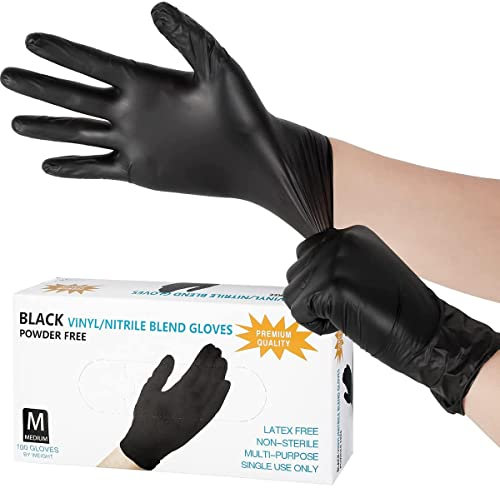 100pcs Black Disposable Gloves for Women Men Cozy Latex Free Vinyl Gloves Nitrile Powder Free Gloves for Food Prep Cooking Medical Mechanic Tattoo Hair Dye (Medium)