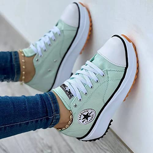 Tedixu Zapatillas de Deporte de Lona para Mujer, Zapatillas de Deporte Transpirables a la Moda para Mujer, Zapatos de Lona Informales para niñas con Suela Gruesa (Color : Green, Size : 39)