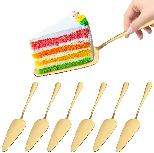 6 Pièces Pelle à Tarte 23 cm - Pelle à Gateau en Acier Inoxydable, Pelle à Tarte et Gâteau avec Bord Dentelé Fin, Pelle à Pizza Ensemble Couverts Couteau à Gâteau pour Fête Restaurant Cuisine (Doré)