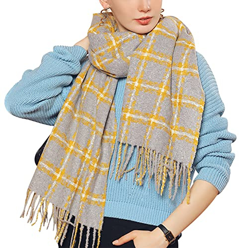 Camilife Damen Kaschmirimitat Schal Klassisch Kariert Schal Lange Schal Shawl Umhängetuch mit Fransen Elegant Damenschal Winterschal Webschal Stilvoll Warm für Winter 60×180cm - Kleine Kariert