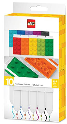 IQ LEGO Iconic Schreibwaren 10er Pack Marker: Kreativer Schnell trocknender Gelschreiber mit LEGO Platte - Set mit 10 Farben, Feine Spitze 0.7 - Büroschreibinstrument