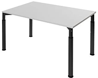 boho office® Konferenztisch, Schreibtisch, Tisch, Schwarz, in der Höhe einstellbar inkl. Tischplatte in 160 x 80 cm in Lichtgrau