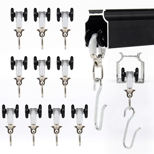 Straight Curtain Track Runners & Accessories, Black, 10 Pack, Smooth Gliding Curtain Rollers