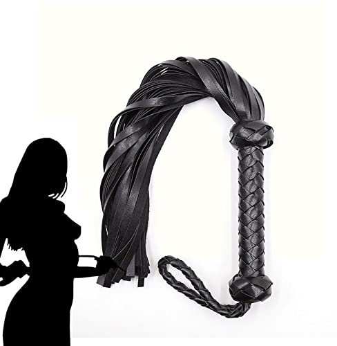 JUMOK Fouet d'équitation en Cuir PU, Accessoires Cosplay, Fouet Multifonctionnel (Noir)