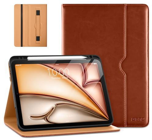 DTTO Hülle für iPad Air 11 Zoll M3/M2 (2025/2024), iPad Air 5./4. Generation Hülle (2022/2020), Premium Leder Geschäft Folio Ständer Cover mit Stifthalter, Braun