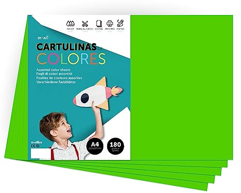 Papier cartonné couleur A4 couleurs intenses, feuilles colorées 180 g pour l'artisanat, imprimez vos documents et dessins créatifs, feuilles colorées A4 · m-office (25 feuilles, vert fort)