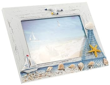 Artibetter 6 Decorazione Cornice Mediterranea Rustica Cornici In Legno Pollici Immagine Stile Costiero Tema Casa Spiaggia Stand Oceano Con Conchiglia Ornamento Desktop Ufficio Vetro Regali