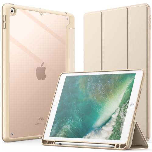 JETech Hülle für iPad 9,7 Zoll (6./5. Generation, 2018/2017) mit Stifthalter, Klare Transparente Rückseitenschale Dünner Ständer Stoßfeste Tablet Schutzhülle (Beige)