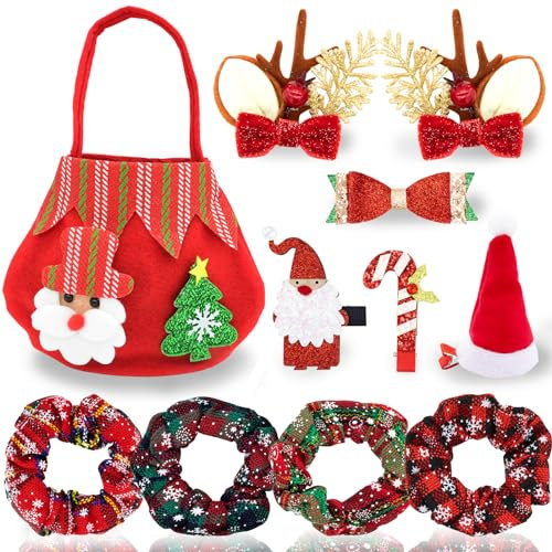 11 Stück Weihnachten Haarschmuck für Frauen Mädchen, Haarspangen Haarschmuck Weihnachten, Haarclips Weihnachten Elastic Bobbles Haarbänder Weihnachten Haargummis für Festival Geschenke Armband